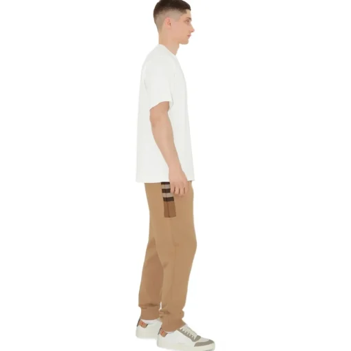 Burberry - Check Panel Cotton Blend Jogging Pants - Camel - Exclusive Collection - Avvenice^ Trousers