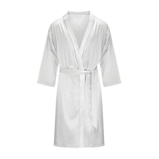 by Dariia Day - Long Silk Robe - Silver Grey - Fashion - New Collection - Mulberry Silk - Artisan Silk Robe - Luxury - Avvenice^ Shirts