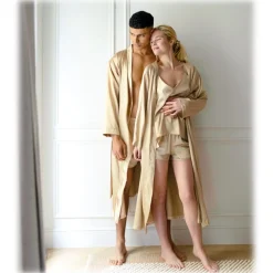 by Dariia Day - Long Silk Robe - French Beige - Fashion - New Collection - Mulberry Silk - Artisan Silk Robe - Luxury - Avvenice^ Shirts
