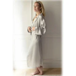 by Dariia Day - Long Silk Robe - Silver Grey - Fashion - New Collection - Mulberry Silk - Artisan Silk Robe - Luxury - Avvenice^ Shirts