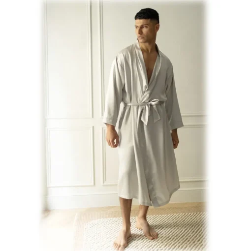 by Dariia Day - Long Silk Robe - Silver Grey - Fashion - New Collection - Mulberry Silk - Artisan Silk Robe - Luxury - Avvenice^ Shirts