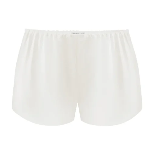 by Dariia Day - Silk Shorts - Powder White - Fashion - New Collection - Mulberry Silk - Artisan Silk Shorts - Luxury - Avvenice^ Trousers