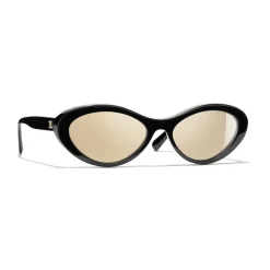 Chanel - Oval Sunglasses - Black Gold Mirror - Eyewear - Avvenice^ Sunglasses & Eyewear