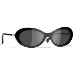 Chanel - Oval Sunglasses - Black Gray - Eyewear - Avvenice