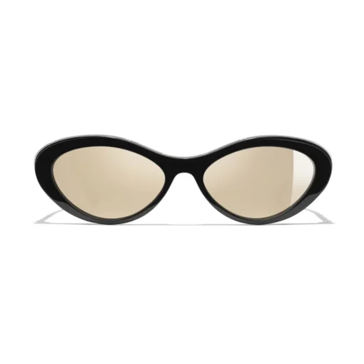 Chanel - Oval Sunglasses - Black Gold Mirror - Eyewear - Avvenice^ Sunglasses & Eyewear