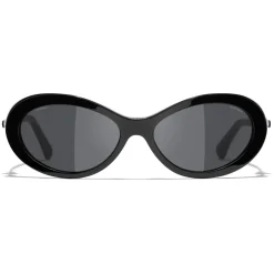 Chanel - Oval Sunglasses - Black Gray - Eyewear - Avvenice