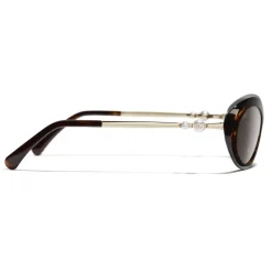Chanel - Oval Sunglasses - Dark Tortoise Brown - Eyewear - Avvenice
