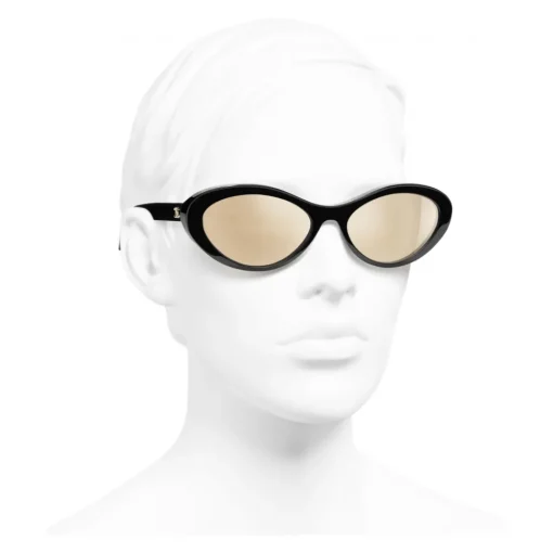 Chanel - Oval Sunglasses - Black Gold Mirror - Eyewear - Avvenice^ Sunglasses & Eyewear