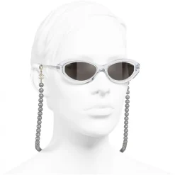 Chanel - Oval Sunglasses - Transparent Gray - Eyewear - Avvenice