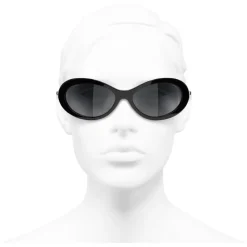 Chanel - Oval Sunglasses - Black Gray - Eyewear - Avvenice