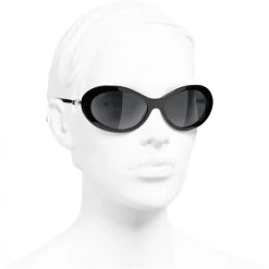 Chanel - Oval Sunglasses - Black Gray - Eyewear - Avvenice