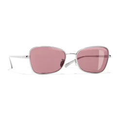 Chanel - Rectangle Sunglasses - Silver Burgundy - Eyewear - Avvenice