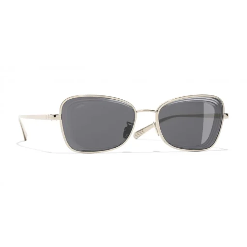 Chanel - Rectangle Sunglasses - Gold Gray - Eyewear - Avvenice