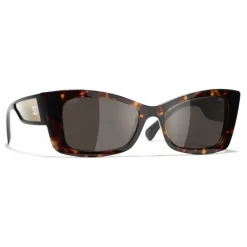 Chanel - Rectangle Sunglasses - Dark Tortoise White Gold - Eyewear - Avvenice