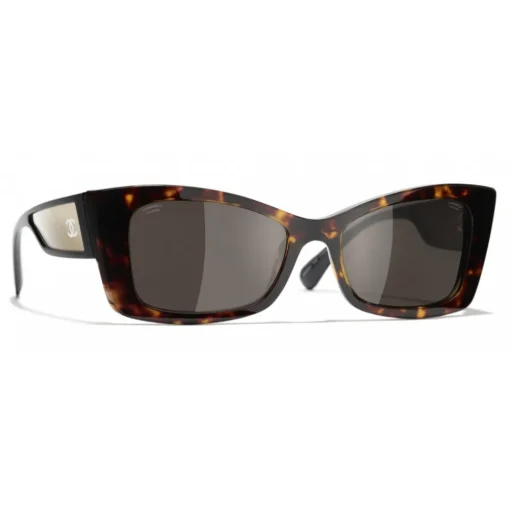 Chanel - Rectangle Sunglasses - Dark Tortoise White Gold - Eyewear - Avvenice