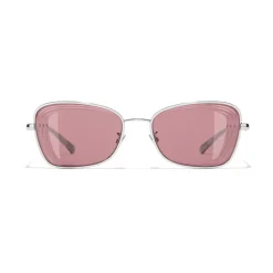 Chanel - Rectangle Sunglasses - Silver Burgundy - Eyewear - Avvenice