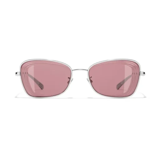 Chanel - Rectangle Sunglasses - Silver Burgundy - Eyewear - Avvenice