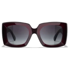 Chanel - Rectangle Sunglasses - Dark Burgundy Gray - Eyewear - Avvenice