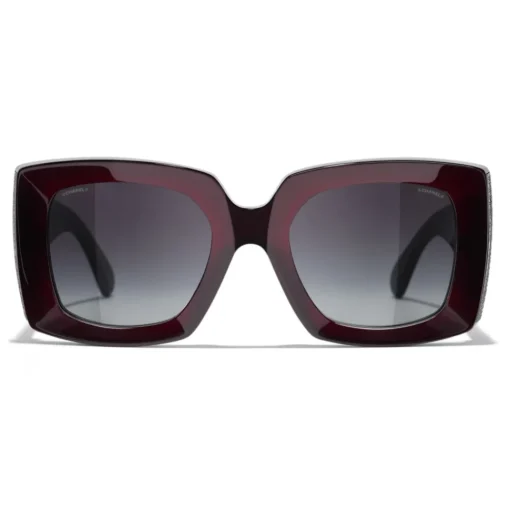 Chanel - Rectangle Sunglasses - Dark Burgundy Gray - Eyewear - Avvenice