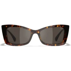 Chanel - Rectangle Sunglasses - Dark Tortoise White Gold - Eyewear - Avvenice