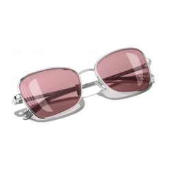Chanel - Rectangle Sunglasses - Silver Burgundy - Eyewear - Avvenice