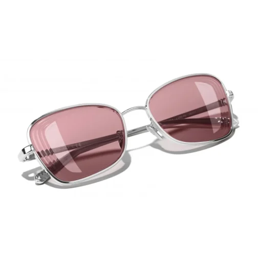 Chanel - Rectangle Sunglasses - Silver Burgundy - Eyewear - Avvenice
