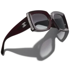 Chanel - Rectangle Sunglasses - Dark Burgundy Gray - Eyewear - Avvenice