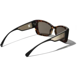 Chanel - Rectangle Sunglasses - Dark Tortoise White Gold - Eyewear - Avvenice