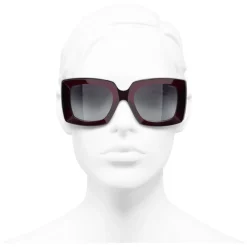 Chanel - Rectangle Sunglasses - Dark Burgundy Gray - Eyewear - Avvenice