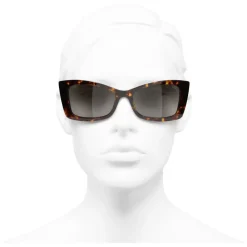 Chanel - Rectangle Sunglasses - Dark Tortoise White Gold - Eyewear - Avvenice
