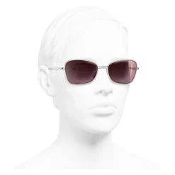 Chanel - Rectangle Sunglasses - Silver Burgundy - Eyewear - Avvenice