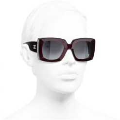 Chanel - Rectangle Sunglasses - Dark Burgundy Gray - Eyewear - Avvenice