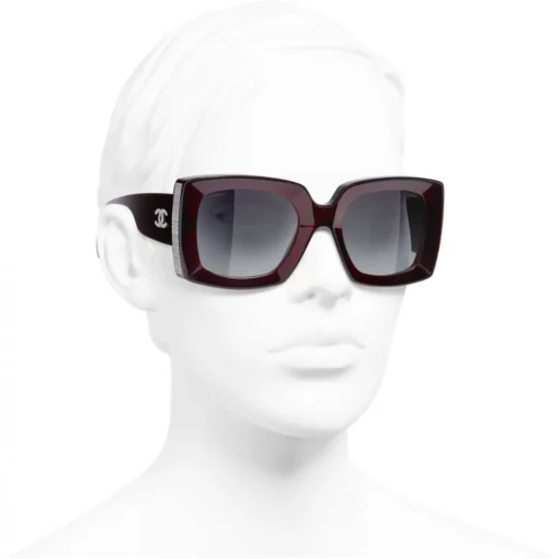 Chanel - Rectangle Sunglasses - Dark Burgundy Gray - Eyewear - Avvenice