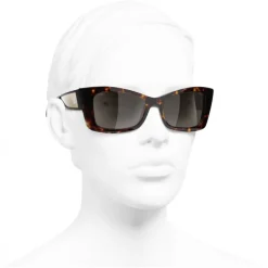 Chanel - Rectangle Sunglasses - Dark Tortoise White Gold - Eyewear - Avvenice