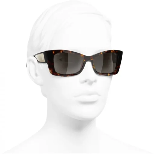 Chanel - Rectangle Sunglasses - Dark Tortoise White Gold - Eyewear - Avvenice