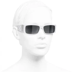 Chanel - Rectangle Sunglasses - White Gray - Eyewear - Avvenice