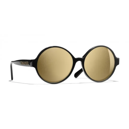 Chanel - Round Sunglasses - Black Gold Glitter - Eyewear - Avvenice^ Sunglasses & Eyewear