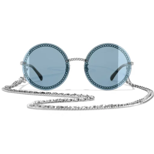 Chanel - Round Sunglasses - Silver Light Blue - Eyewear - Avvenice^ Sunglasses & Eyewear