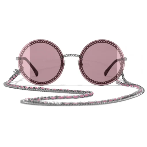 Chanel - Round Sunglasses - Dark Silver Pink - Eyewear - Avvenice