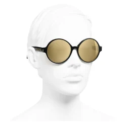 Chanel - Round Sunglasses - Black Gold Glitter - Eyewear - Avvenice^ Sunglasses & Eyewear