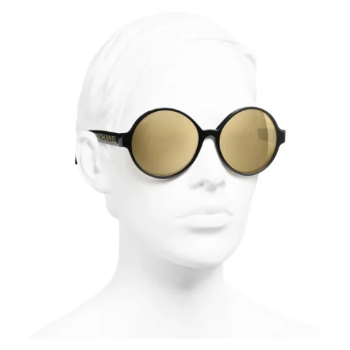 Chanel - Round Sunglasses - Black Gold Glitter - Eyewear - Avvenice^ Sunglasses & Eyewear
