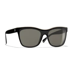 Chanel - Shield Sunglasses - Black Beige Brown - Eyewear - Avvenice