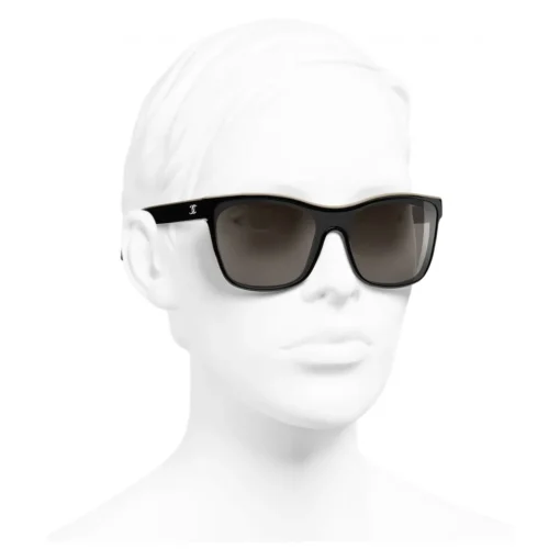 Chanel - Shield Sunglasses - Black Beige Brown - Eyewear - Avvenice
