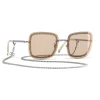 Chanel - Square Sunglasses - Silver Light Brown - Eyewear - Avvenice