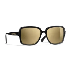Chanel - Square Sunglasses - Black Gold Glitter - Eyewear - Avvenice