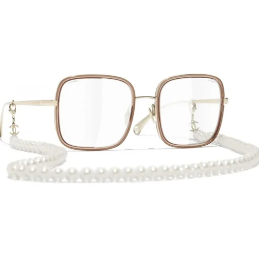 Chanel - Square Sunglasses - Gold Beige Transparent - Eyewear - Avvenice