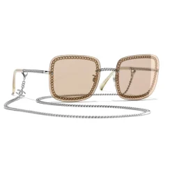 Chanel - Square Sunglasses - Silver Light Brown - Eyewear - Avvenice