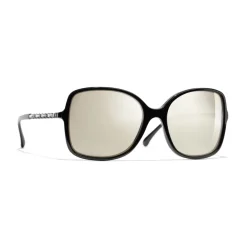 Chanel - Square Sunglasses - Black White Gold - Eyewear - Avvenice