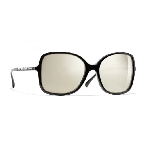 Chanel - Square Sunglasses - Black White Gold - Eyewear - Avvenice