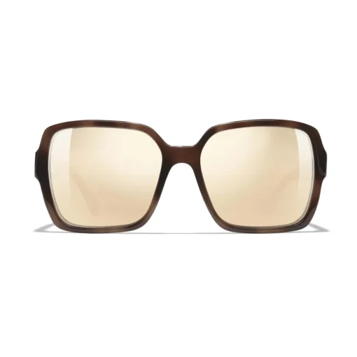 Chanel - Square Sunglasses - Brown Gold Mirror - Eyewear - Avvenice